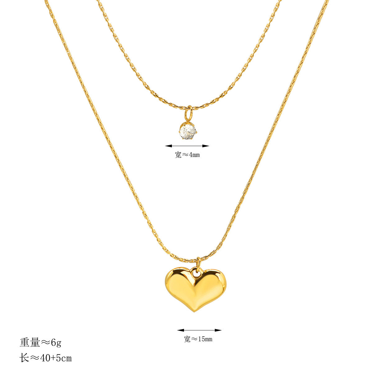 Wholesale Titanium Steel  Heart-shaped Small Diamond Double-layer Necklace