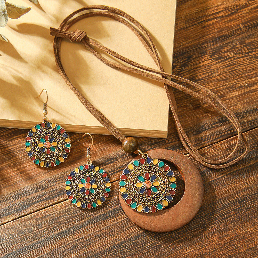 Wholesale Dripping Oil Bohemian Geometric Jewelry Set - Trendy Earrings and Necklace for Boutique Resale