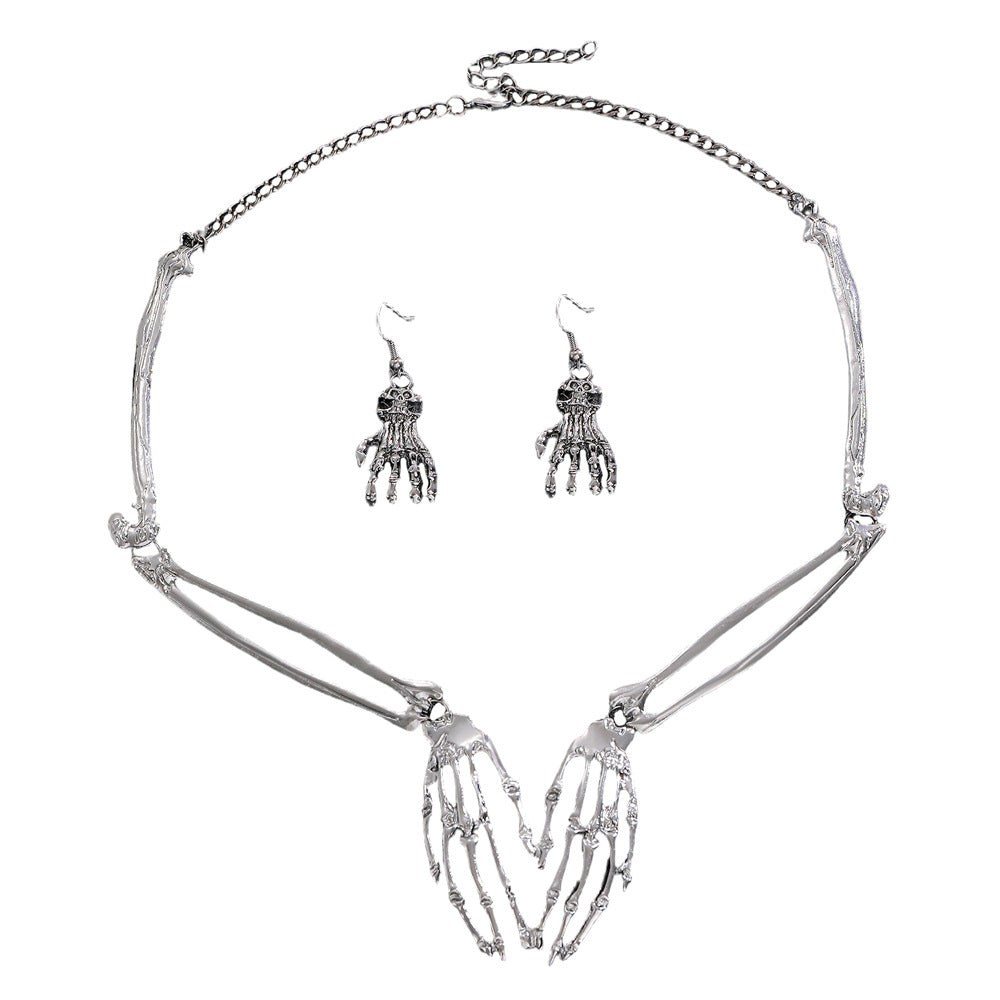 Wholesale  Skull Ghost Claw Necklace and Earrings Set Dark Gothic Style Party Jewelry