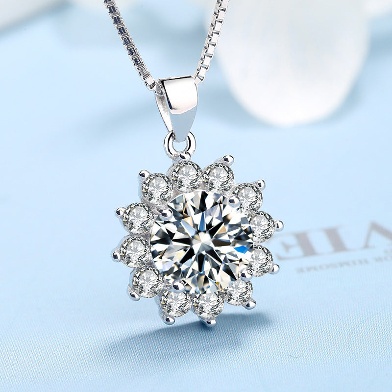 Wholesale s925 silver sunflower moissanite necklace