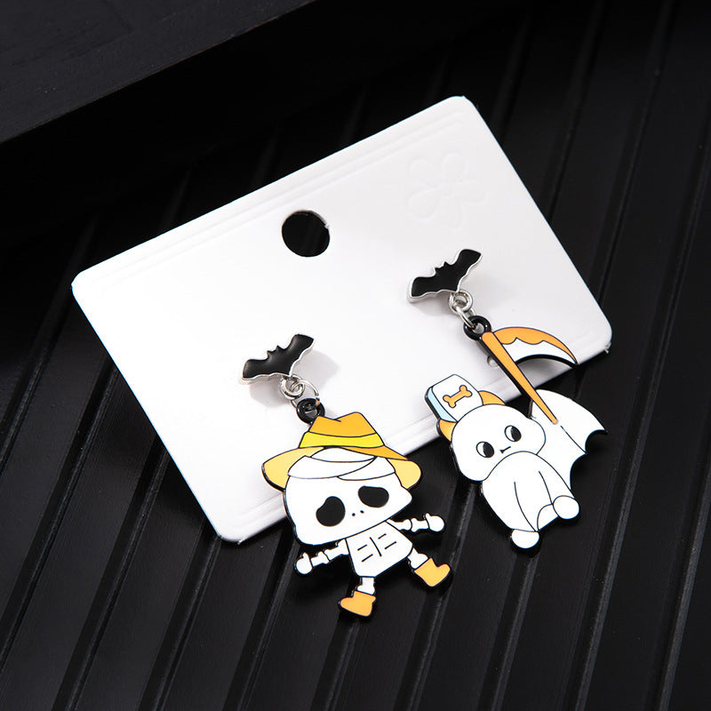 Wholesale  Ghost Pumpkin Alloy Oil Drop Asymmetrical Earrings