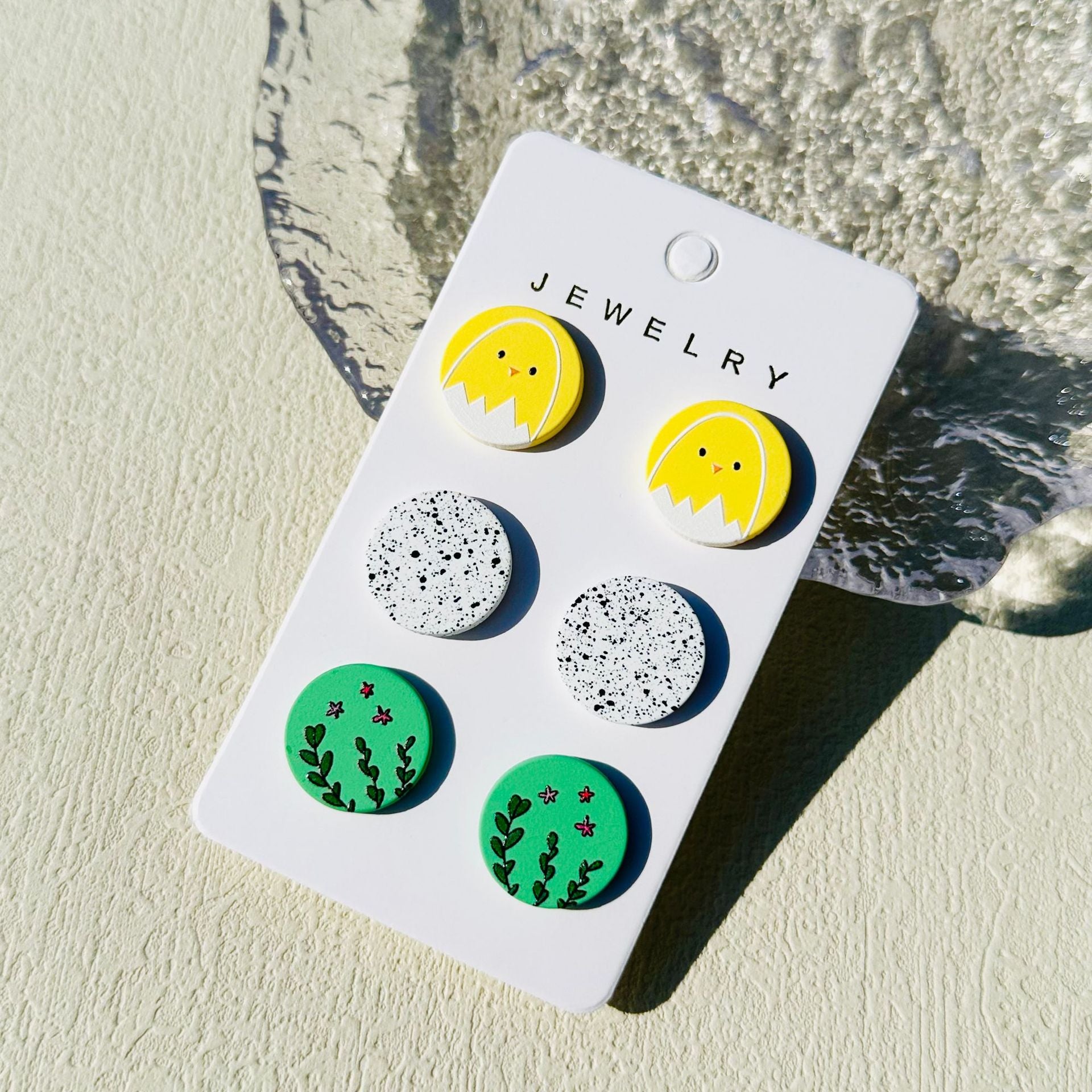 Wholesale printing spray paint clay texture colorful round cute contrast color ear studs  earrings