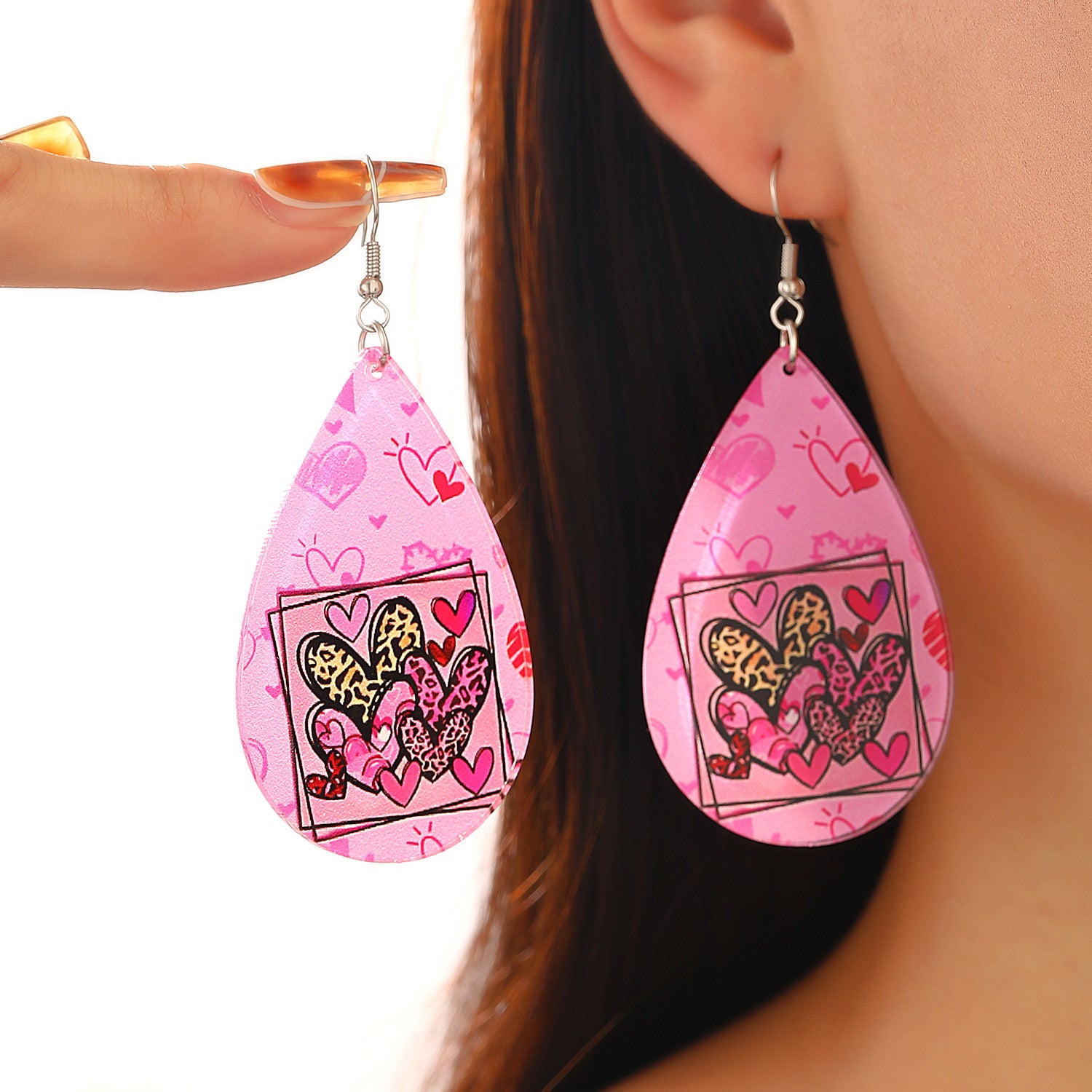Wholesale teardrop shaped letters acrylic love heart Valentine's Day earrings