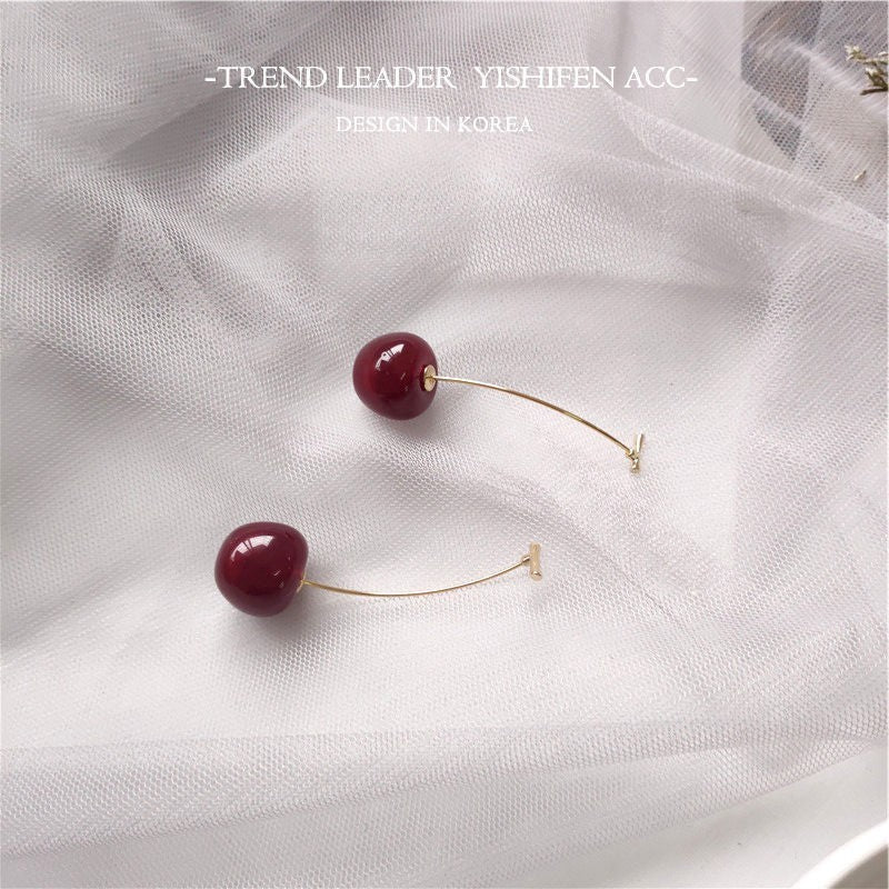 Wholesale  Red Cherry Long Earrings