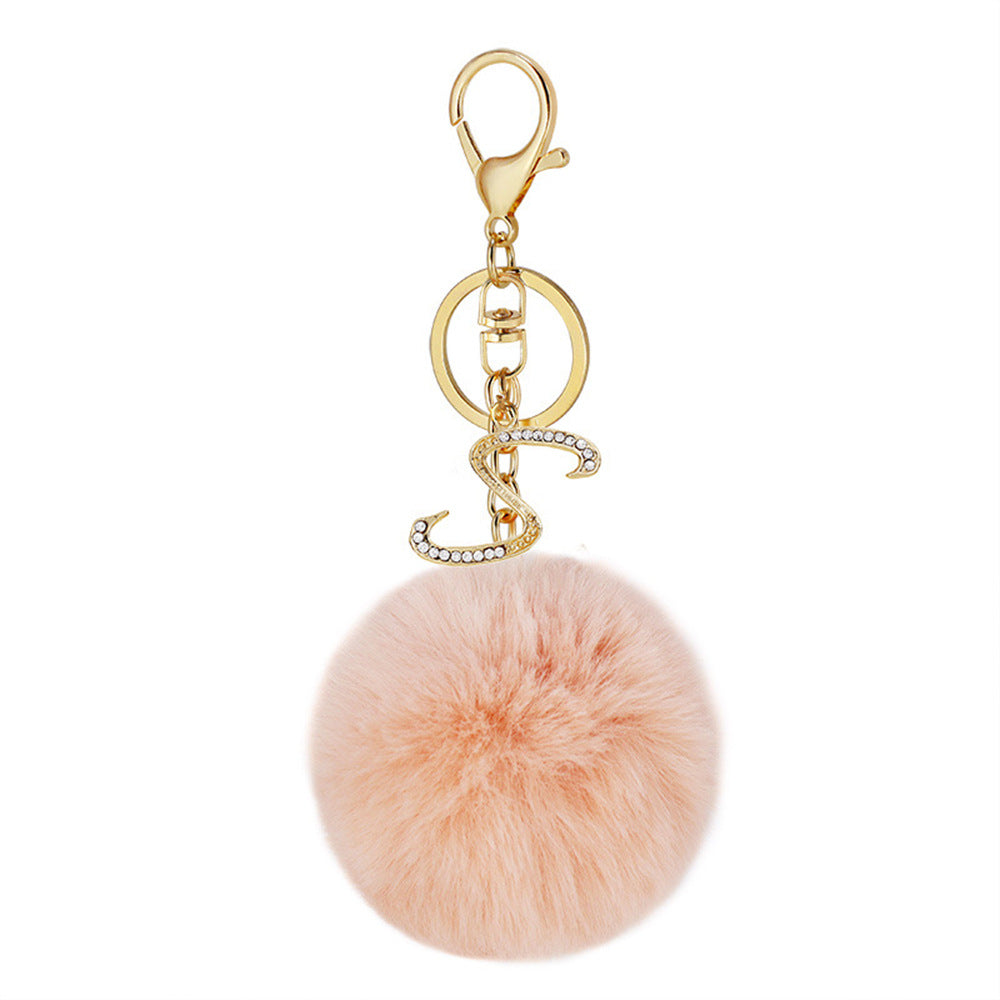 Wholesale Fur Ball Rhinestone Alloy Letter Keychain ACC-KC-YuanFei005