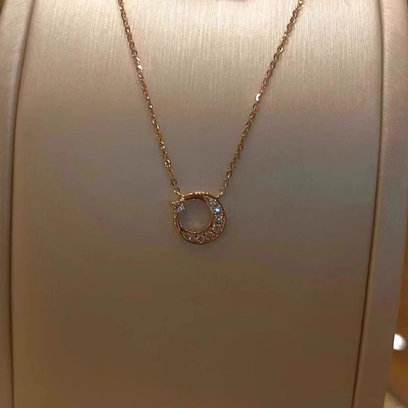 Wholesale  sun moon star necklace women exquisite luxury zircon moon pendant stainless steel clavicle chain