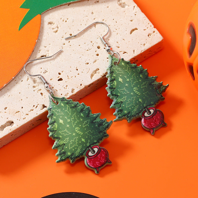 Wholesale Halloween Christmas Bell Little Dinosaur Cane Monster Double-sided Earrings ACC-ES-Haoc004