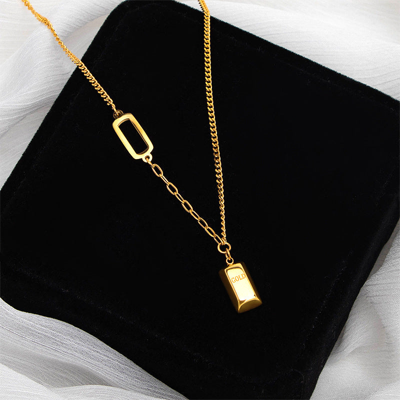 Wholesale small brick necklace 18 gold plated titanium steel clavicle chain