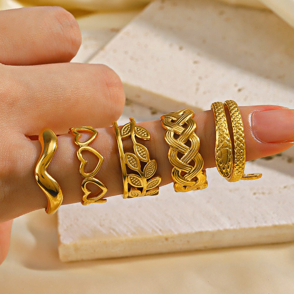 Wholesale Stainless Steel Heart 18K Gold Plated Open Ring