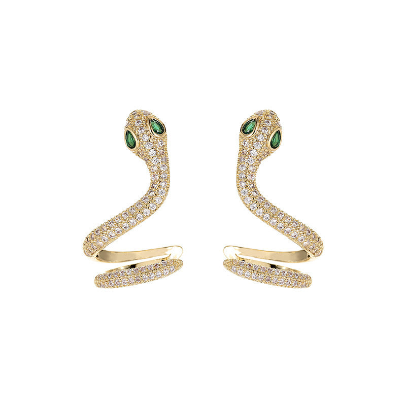 Wholesale 925 silver thickened real gold electroplated micro-inlaid snake earrings