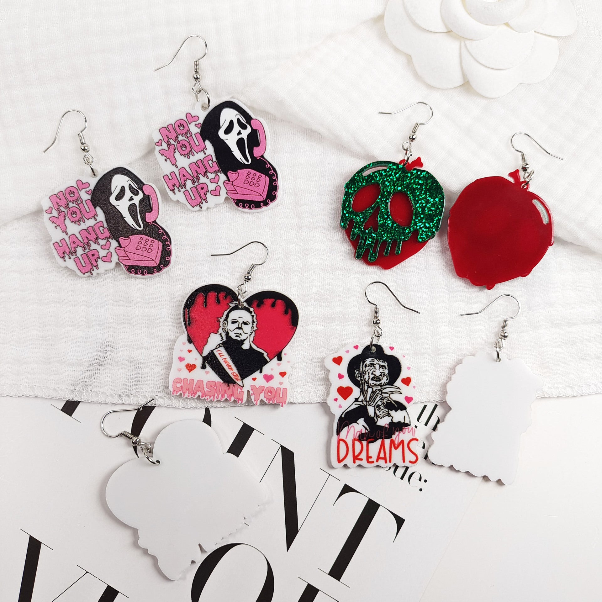 Wholesale Halloween Earrings Funny Pink Ghost Earrings Acrylic Earrings ACC-ES-Jiay004