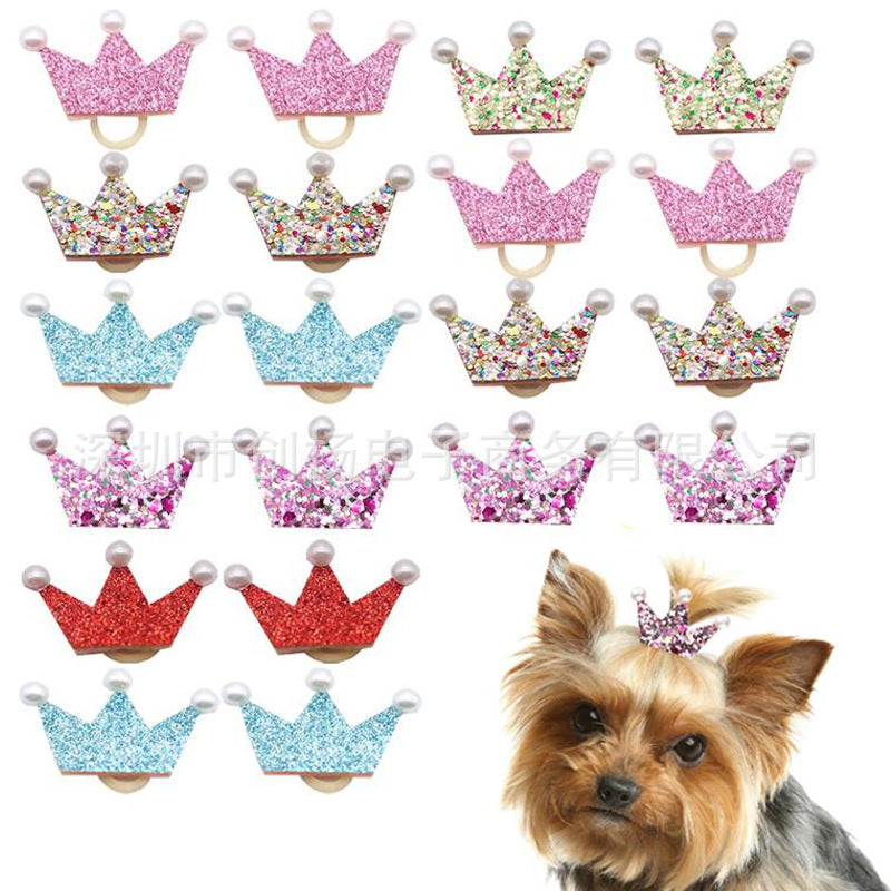 Wholesale 10pcs pet headdress crown glitter with pearl hairpin