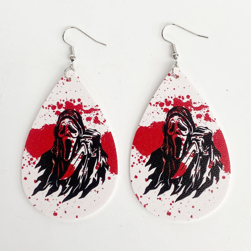 Wholesale Halloween Horror Movie Character Blood Stains Exaggerated Dark Style Leather Earrings ACC-ES-XinChuan044