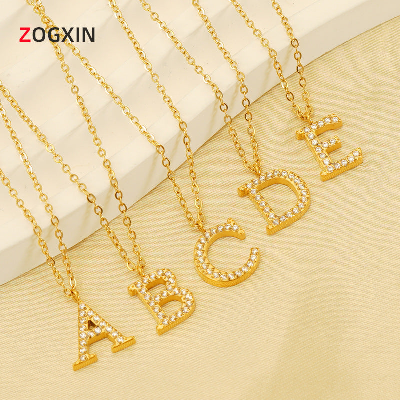 Wholesale  titanium steel diamond letter necklace English clavicle chain