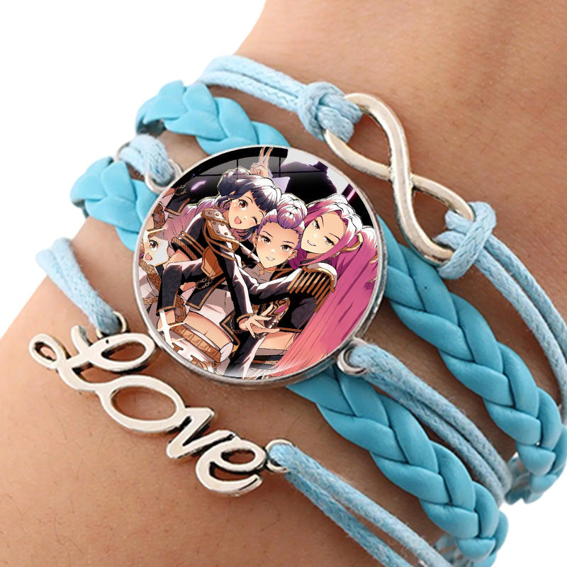 Wholesale kpop anime leather multi-layer blue braided hand jewelry