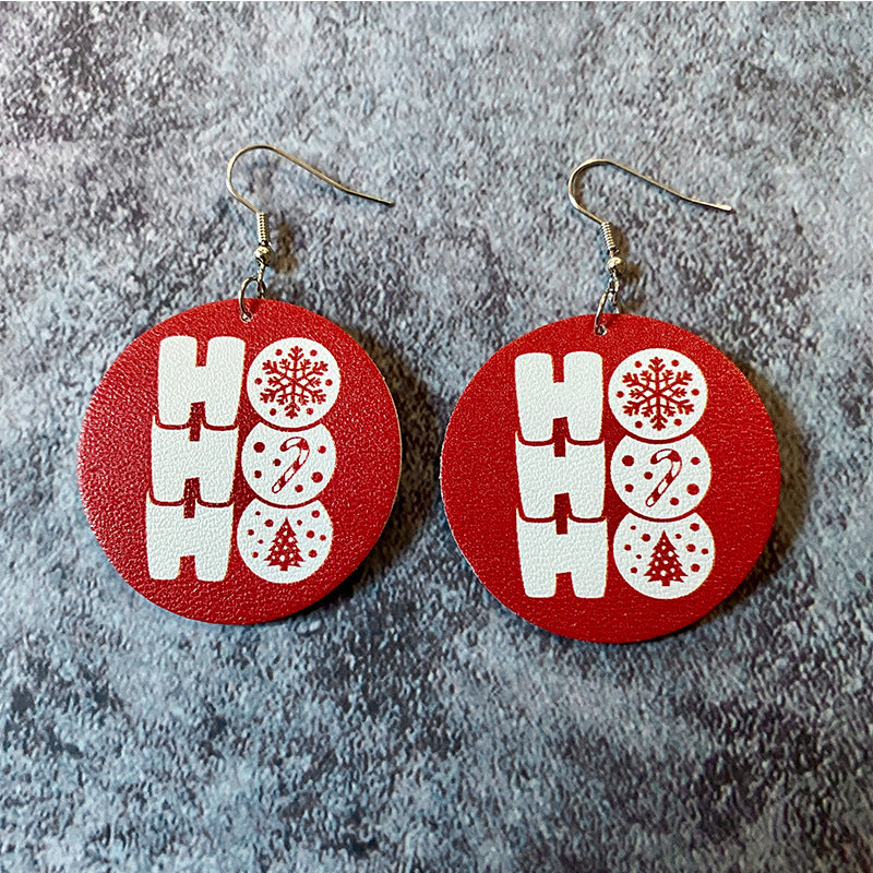 Wholesale  Christmas Earrings Santa Elk Green Printing Leather Earrings