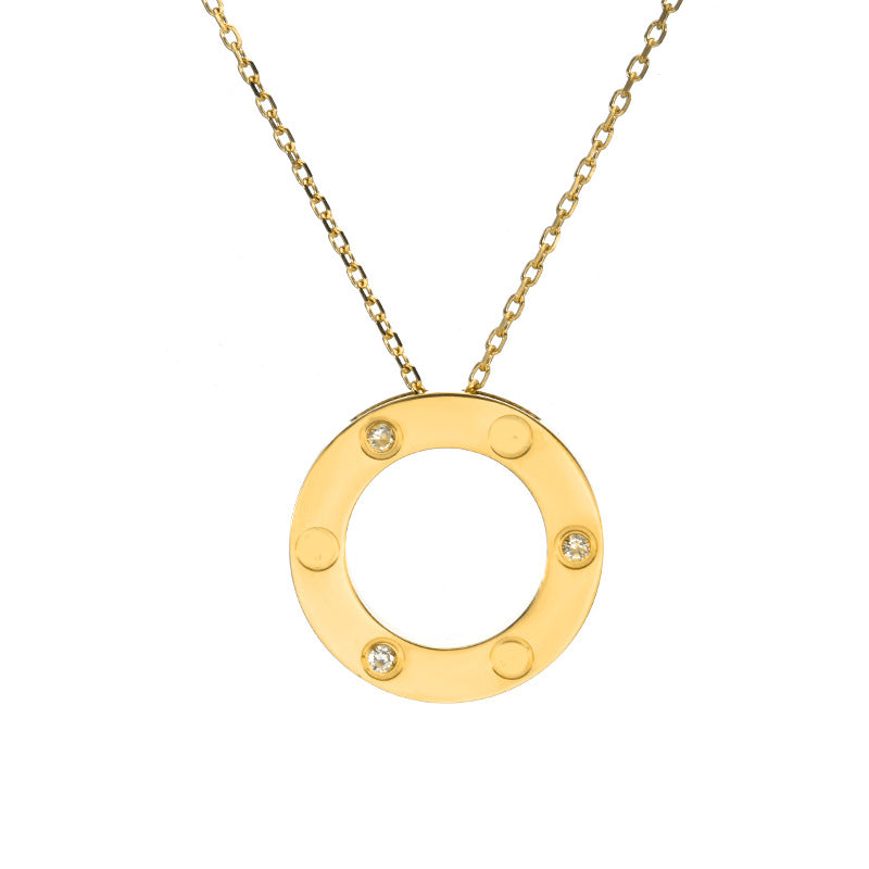 Wholesale Rose Gold Single-Ring Big Disc Screw Detail Clavicle Necklace