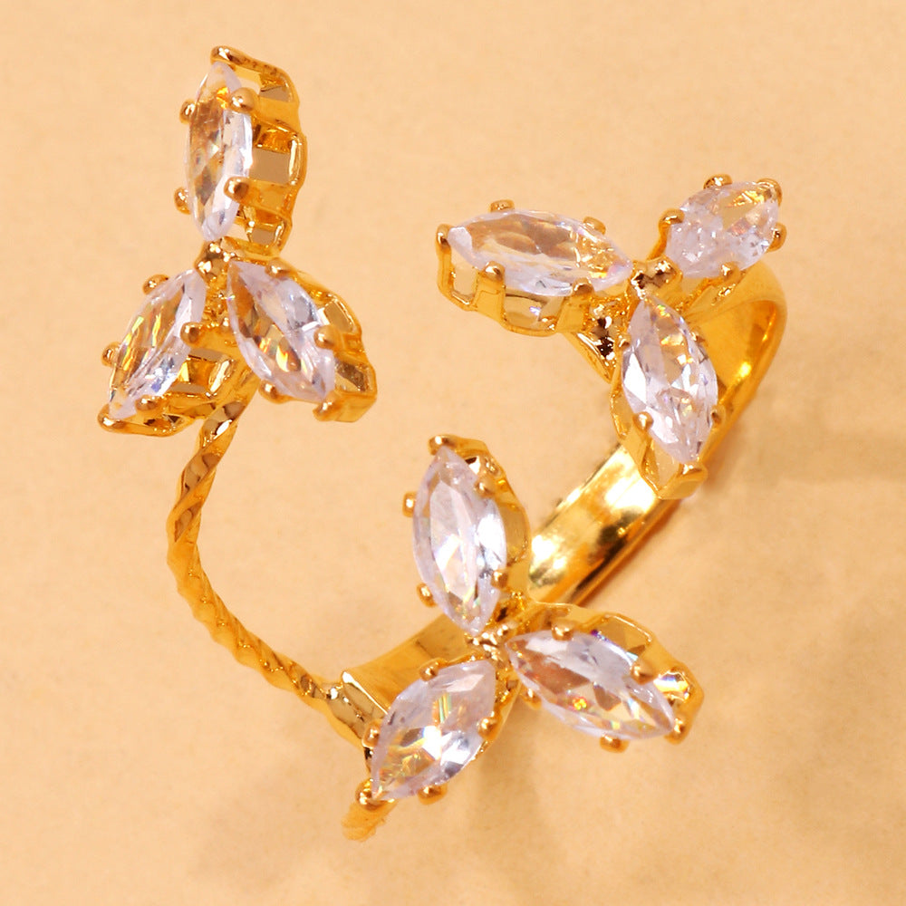 Wholesale  Flower Ring  Light Luxury Zircon Open Index Finger Ring