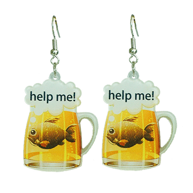 Wholesale 2 Pairs/pack Beer Red Wine Fun Funny Earrings Warning Sign Wooden Earrings ACC-ES-HY086