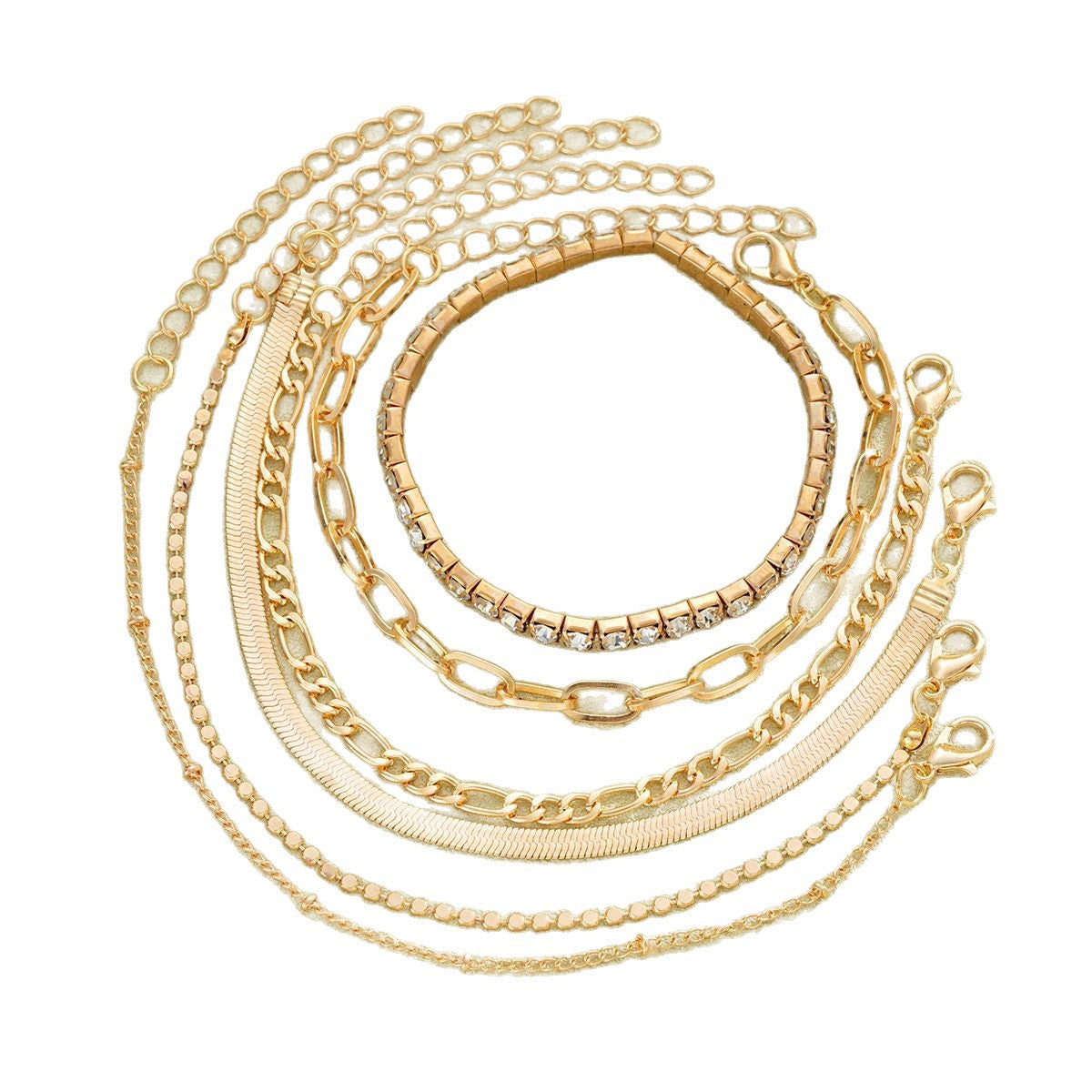 Wholesale Cross-Border New Style Zircon-Inlaid Snake Chain Bracelet Set,  Six-Piece Set,  Fashionable and Versatile,  High-End Trendy Jewelry
