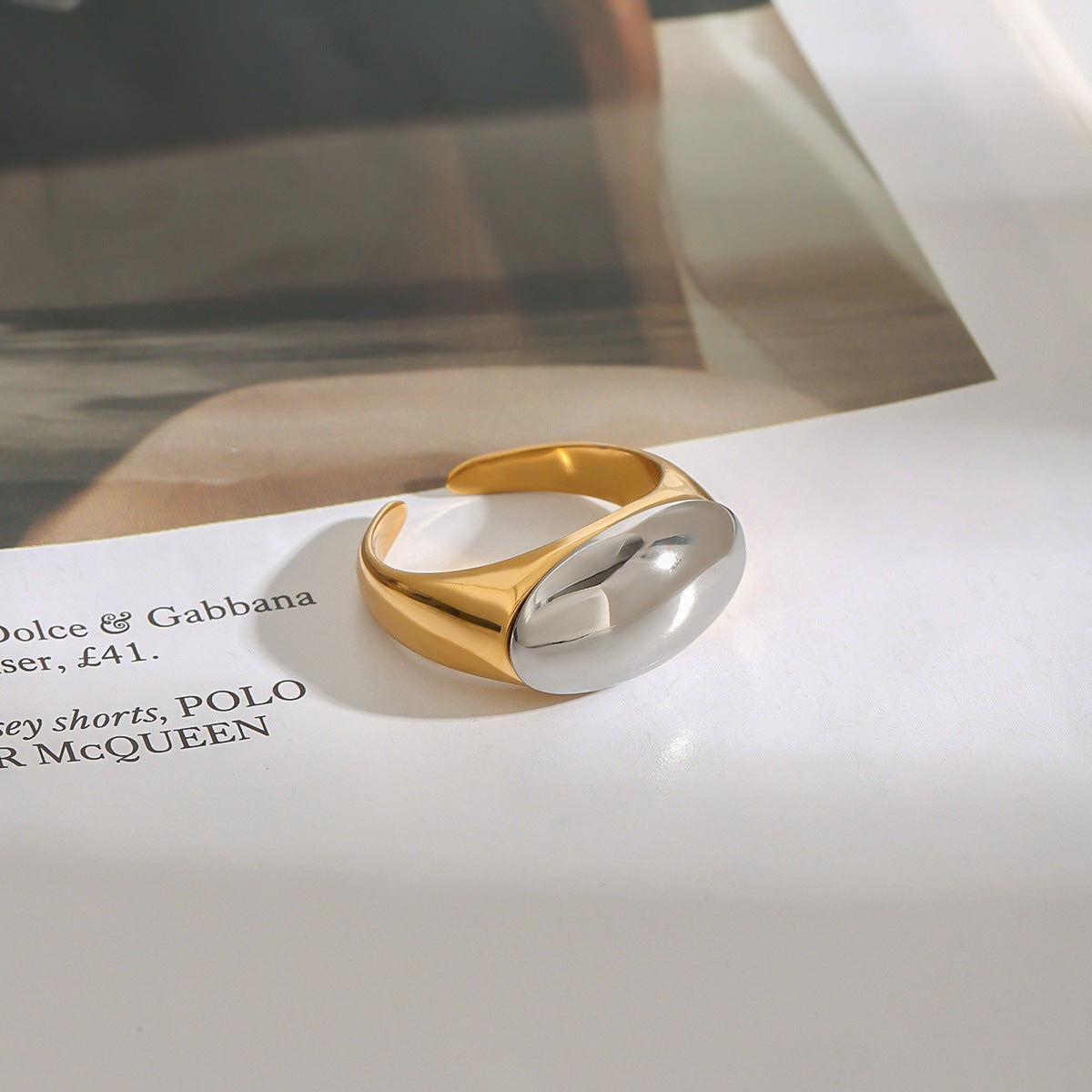 Wholesale  18k gold stainless steel gold and silver color matching large smooth  open ring