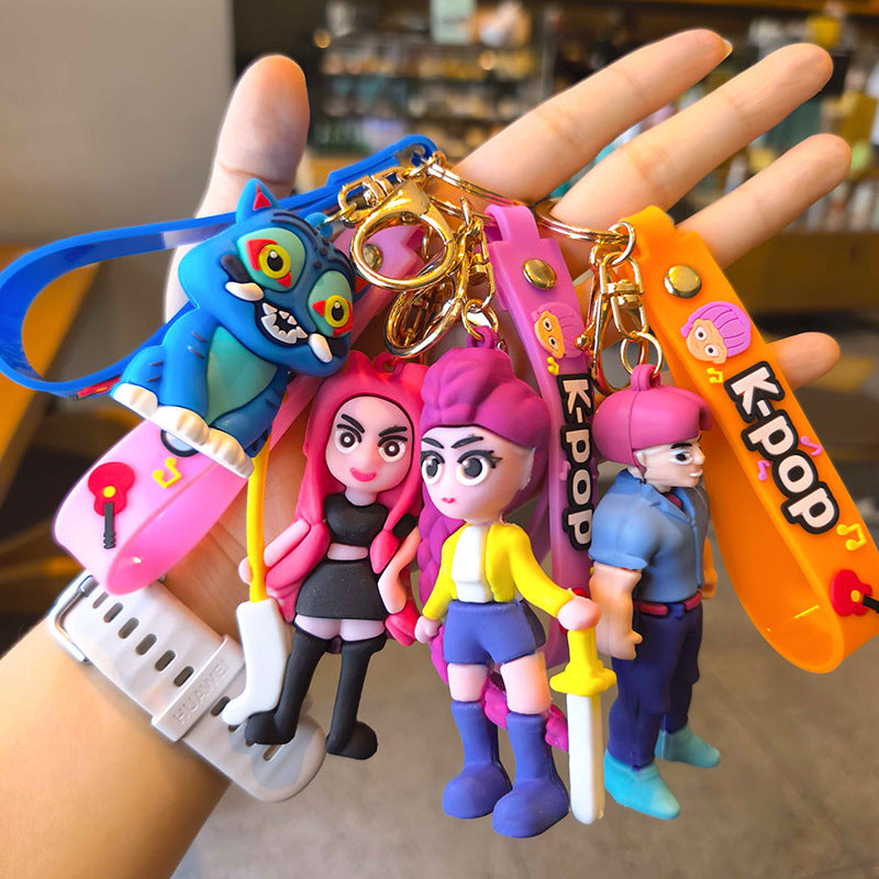 Wholesale PVC soft glue witch hunting girl group surrounding key chain