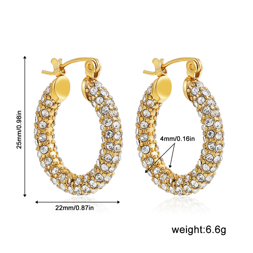 Wholesale  Stainless Steel Plated 18K Gold Kink Earrings with Diamond Twist Pearl Exaggerated Full Diamond Ear Ring
