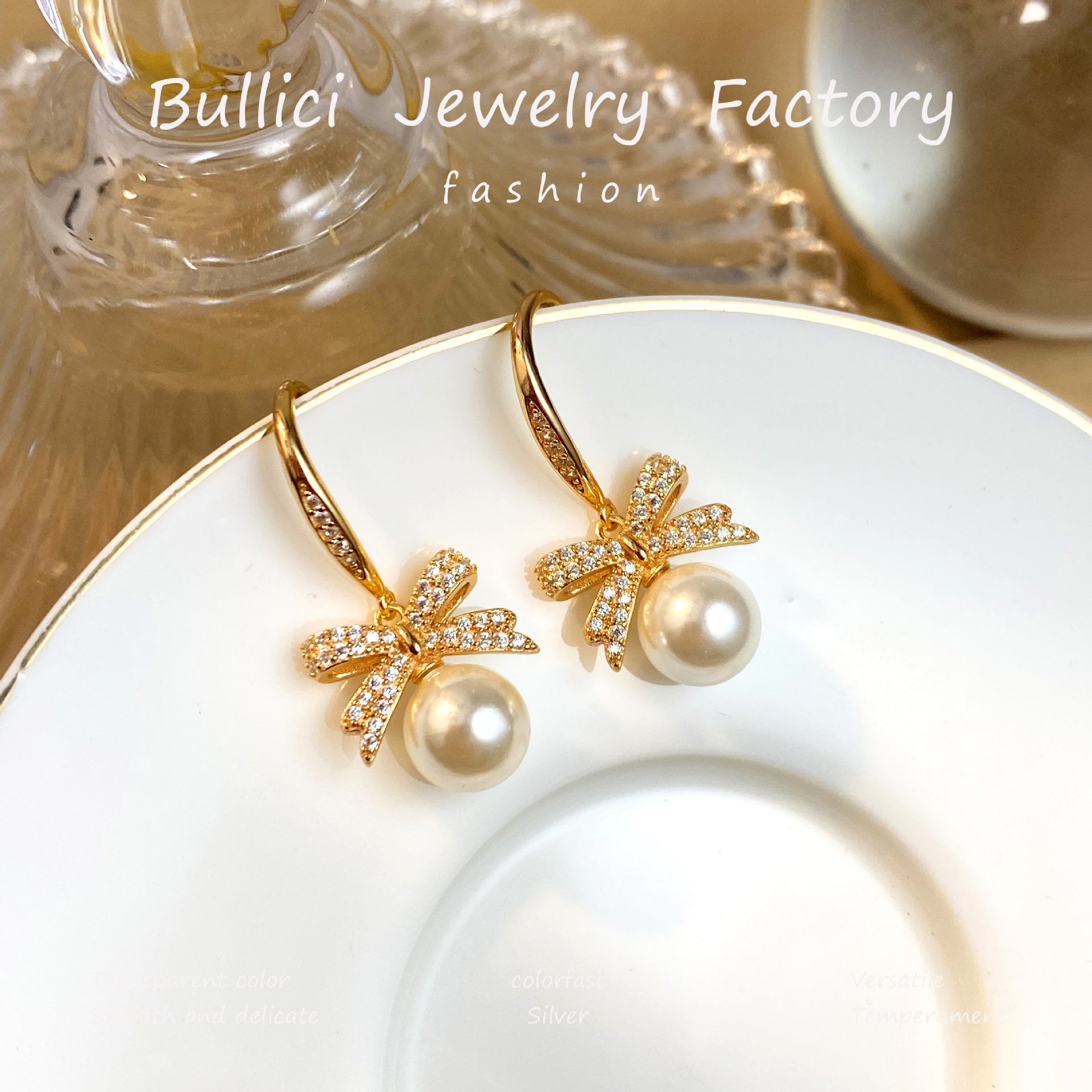 Wholesale  S925 Pure Silver Ear Hook Bow Pearl Earrings