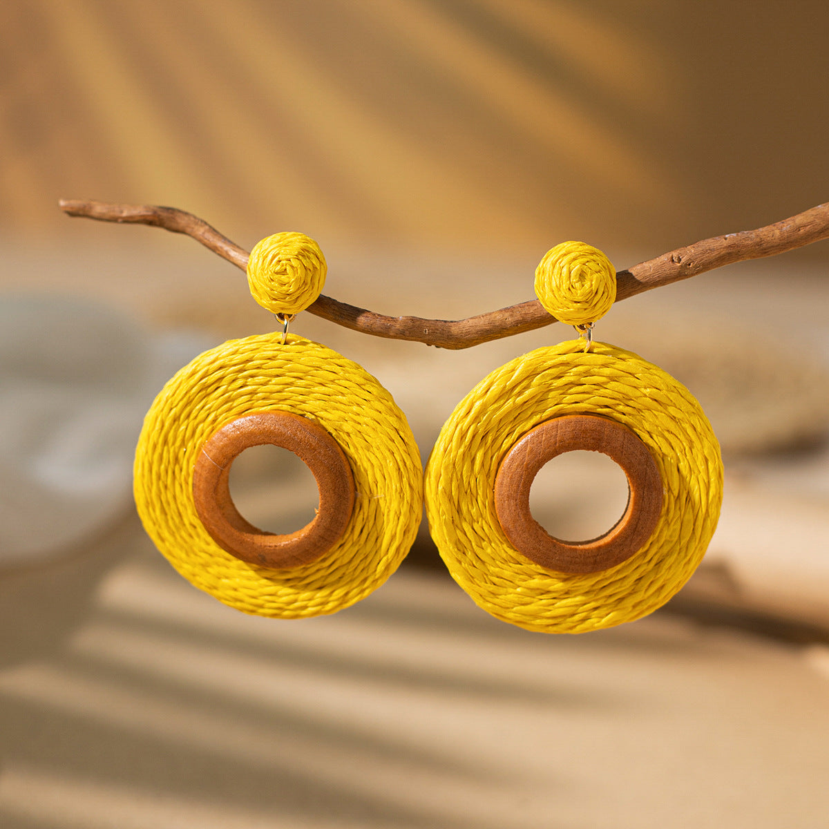 Wholesale Travel Resort Style Colorful Round Raffia Earrings ACC-ES-XLH007