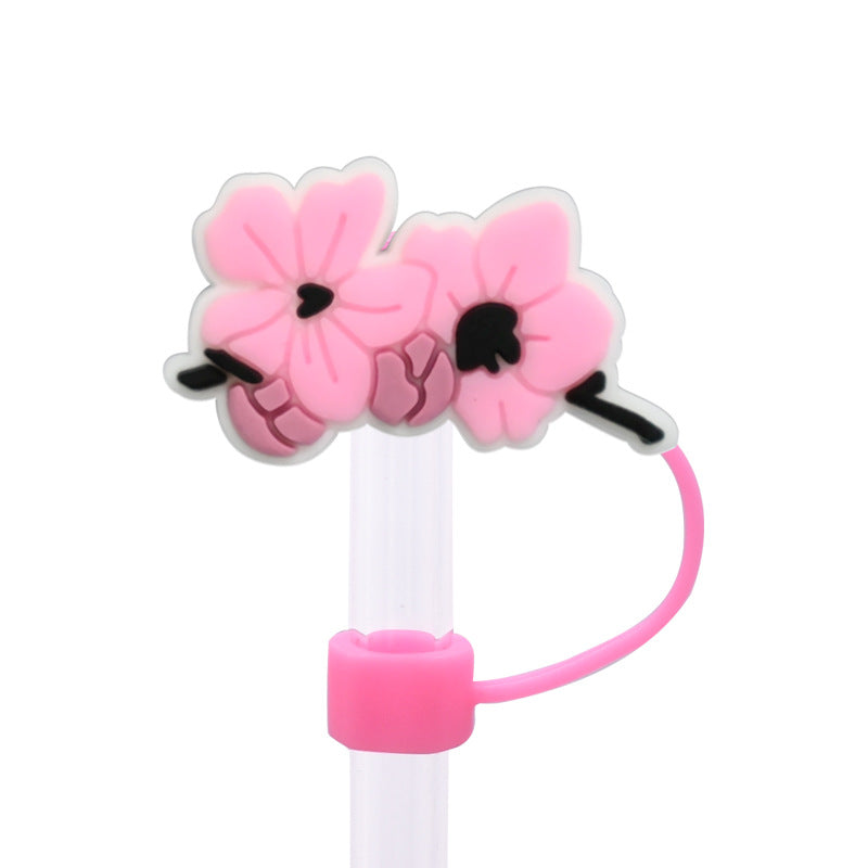 Wholesale  10pcs Peach Blossom 8/10mm PVC Soft Straw Tube Cap