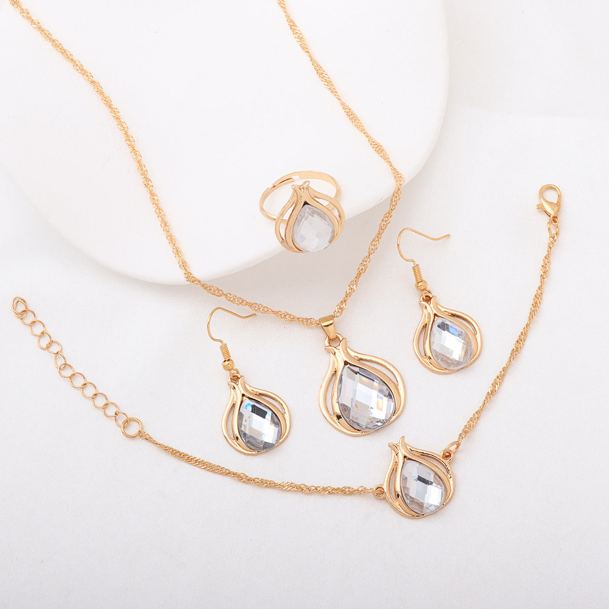 Wholesale  water drop diamond necklace earrings ring bracelet  jewelry set