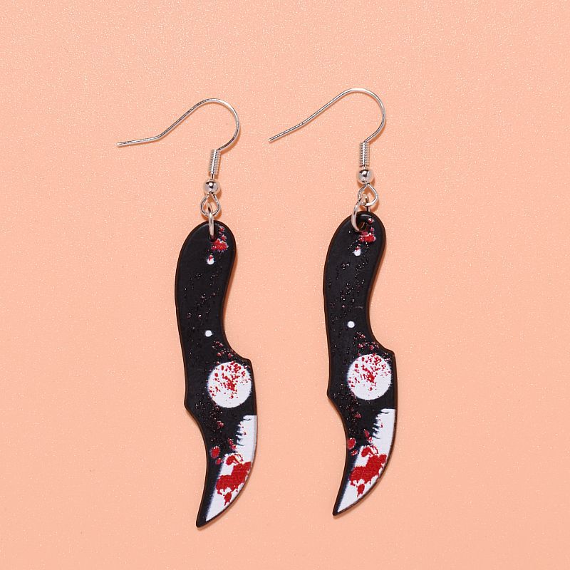 Wholesale Halloween acrylic printing  blood color knife earrings