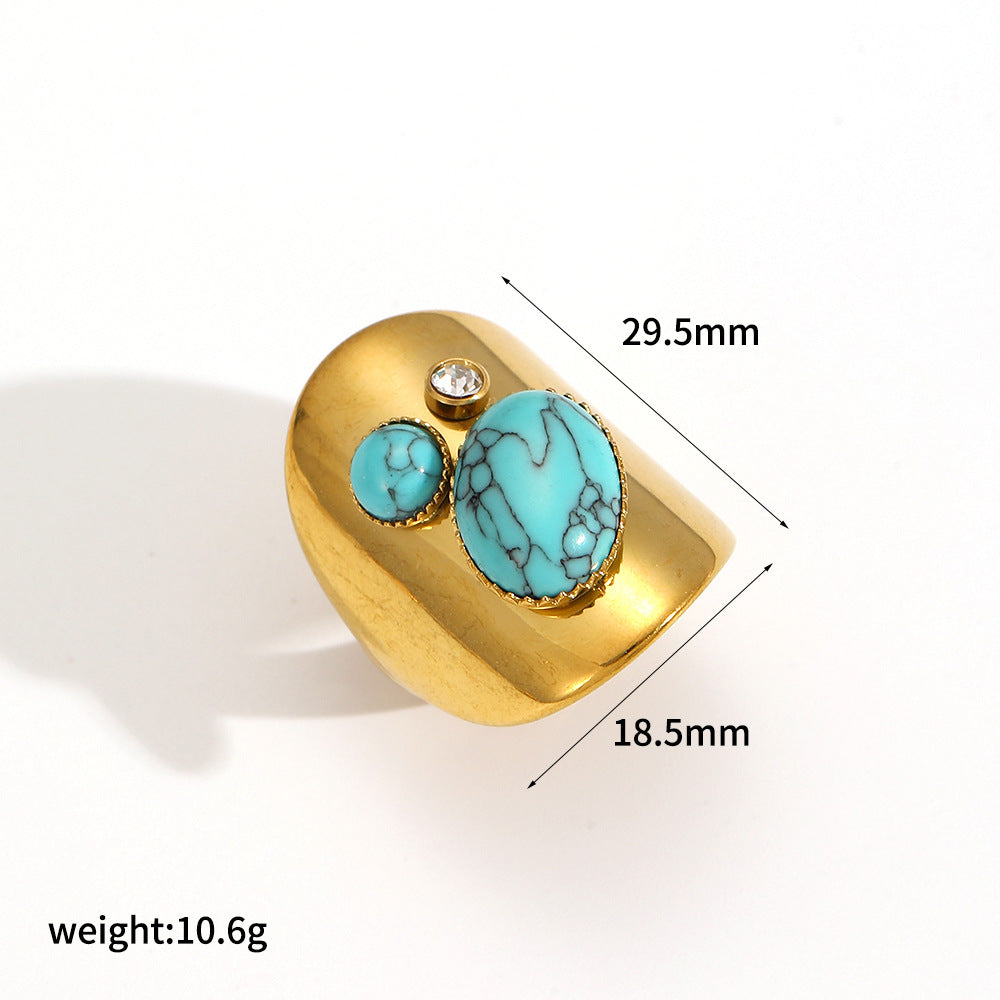 Wholesale Geometric Natural Stone  Stainless Steel Adjustable Open Ring