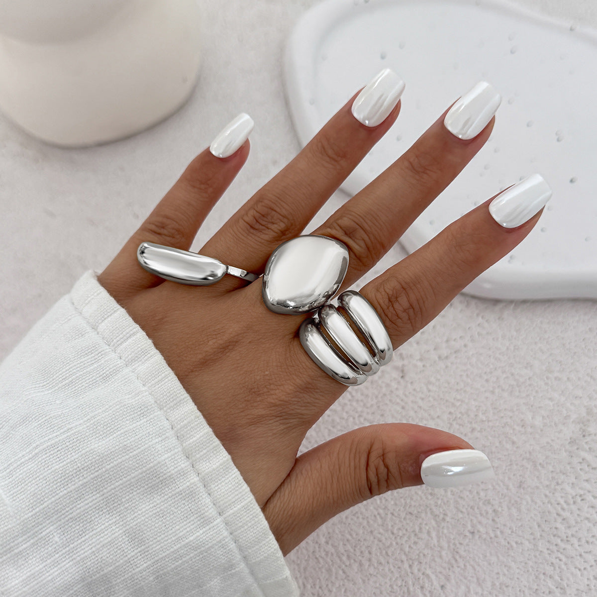 Wholesale Metal polished geometric arc ring