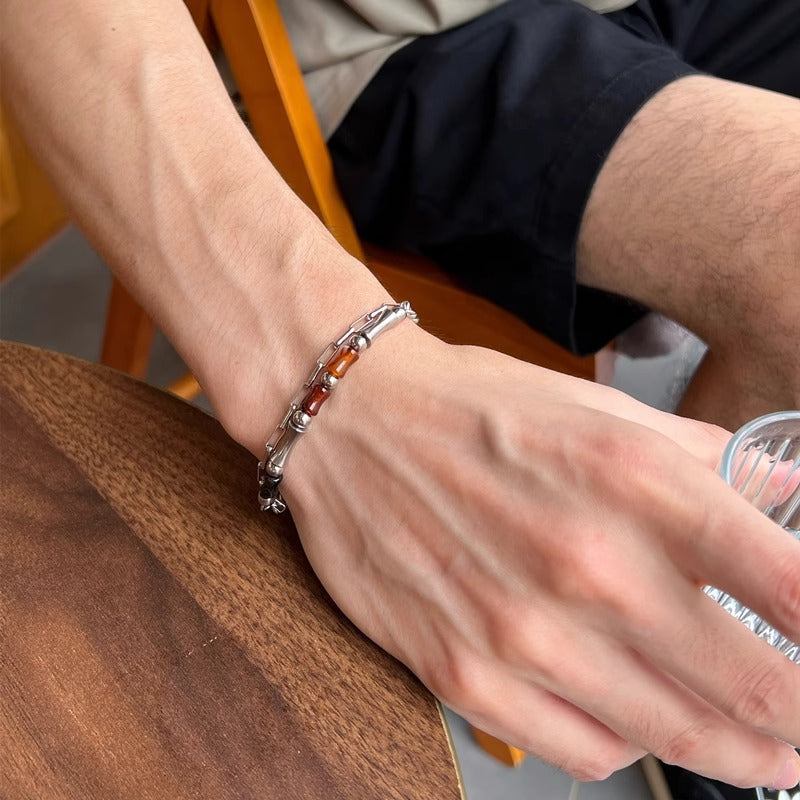 Wholesale  Red Agate Bracelet Men's Titanium Steel Street Bracelet