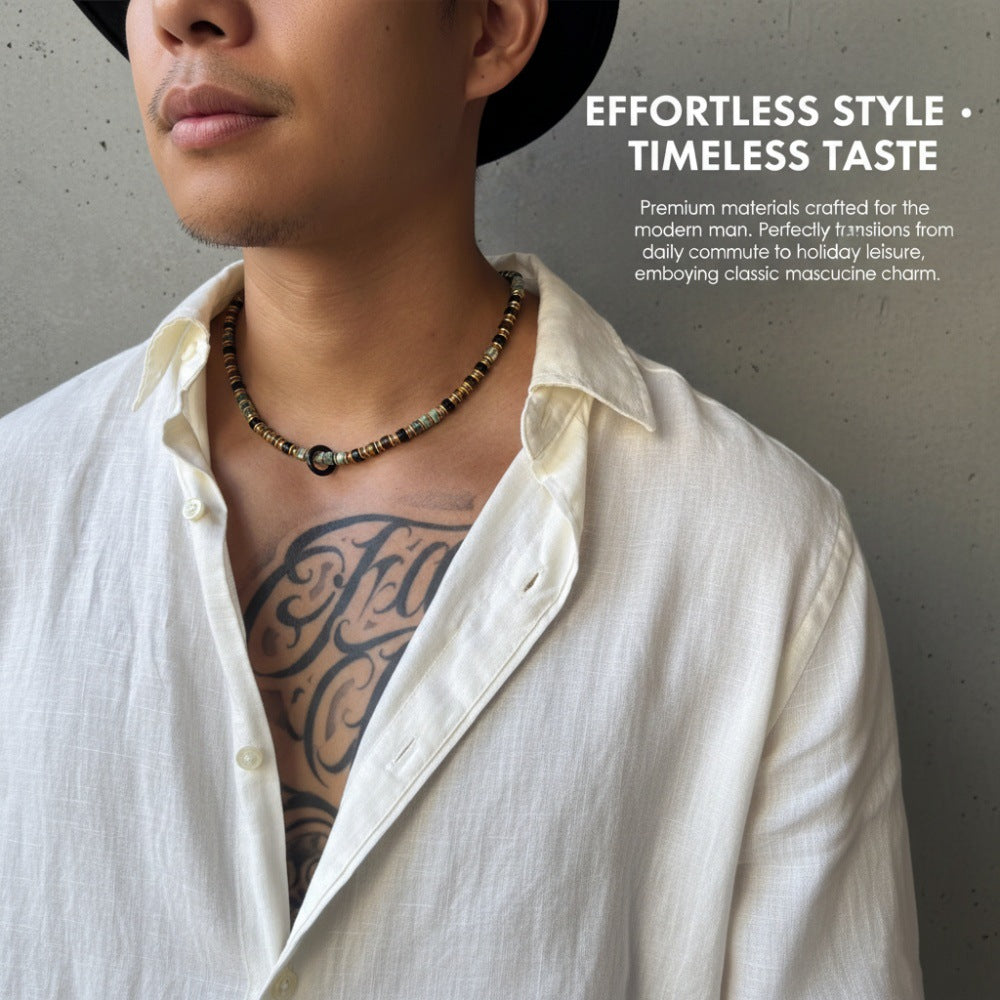 Wholesale Men' s Bohemian Wood Necklace with Zinc Alloy Pendant Retro Summer Gift