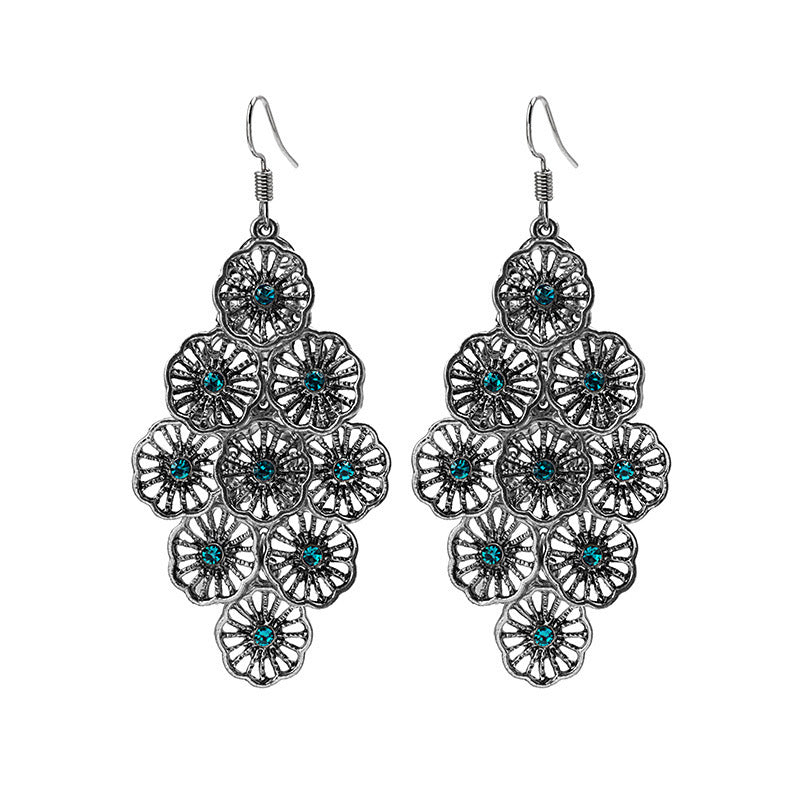 Wholesale Bohemian Owl Dream Catcher Feather Tassel Earrings Turquoise Geometric Carved Fashion Accessory Gift