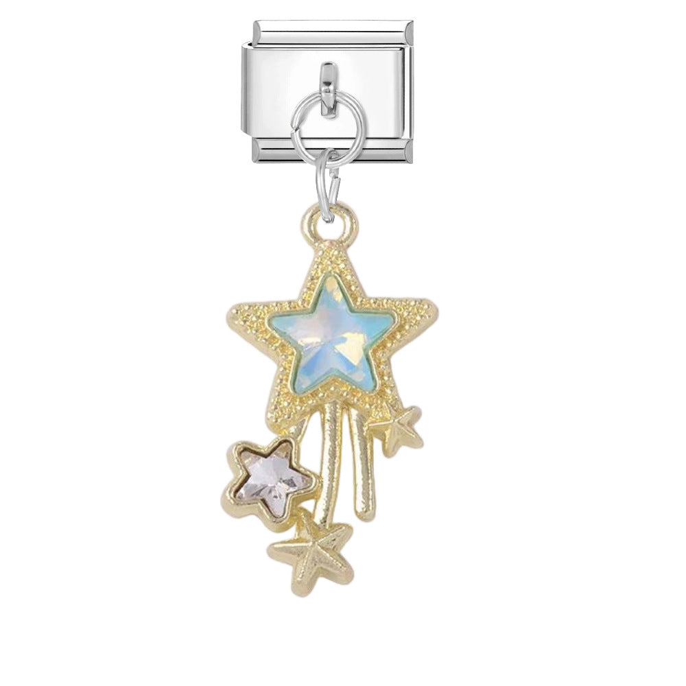 Wholesale Boutique Star Charm Pendant DIY Bracelet Jewelry Accessory Titanium Steel Enamel In Gold Silver Mocha
