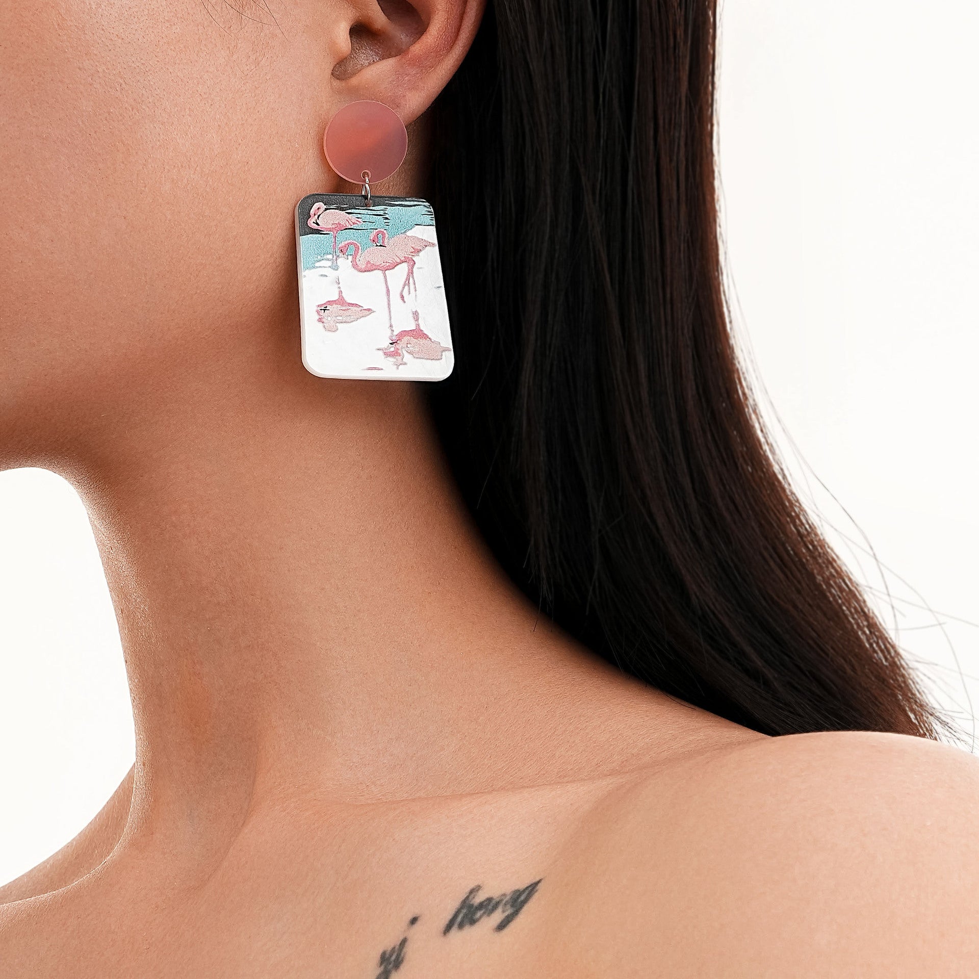 Wholesale  light luxury summer pink square flamingo acrylic  earrings