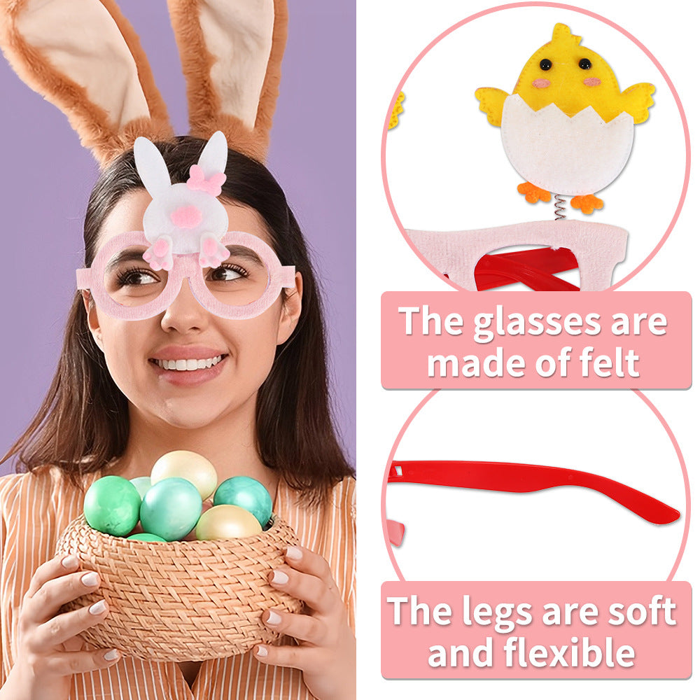 Wholesale  Easter decorations flannel chicken rabbit photo glasses decoration