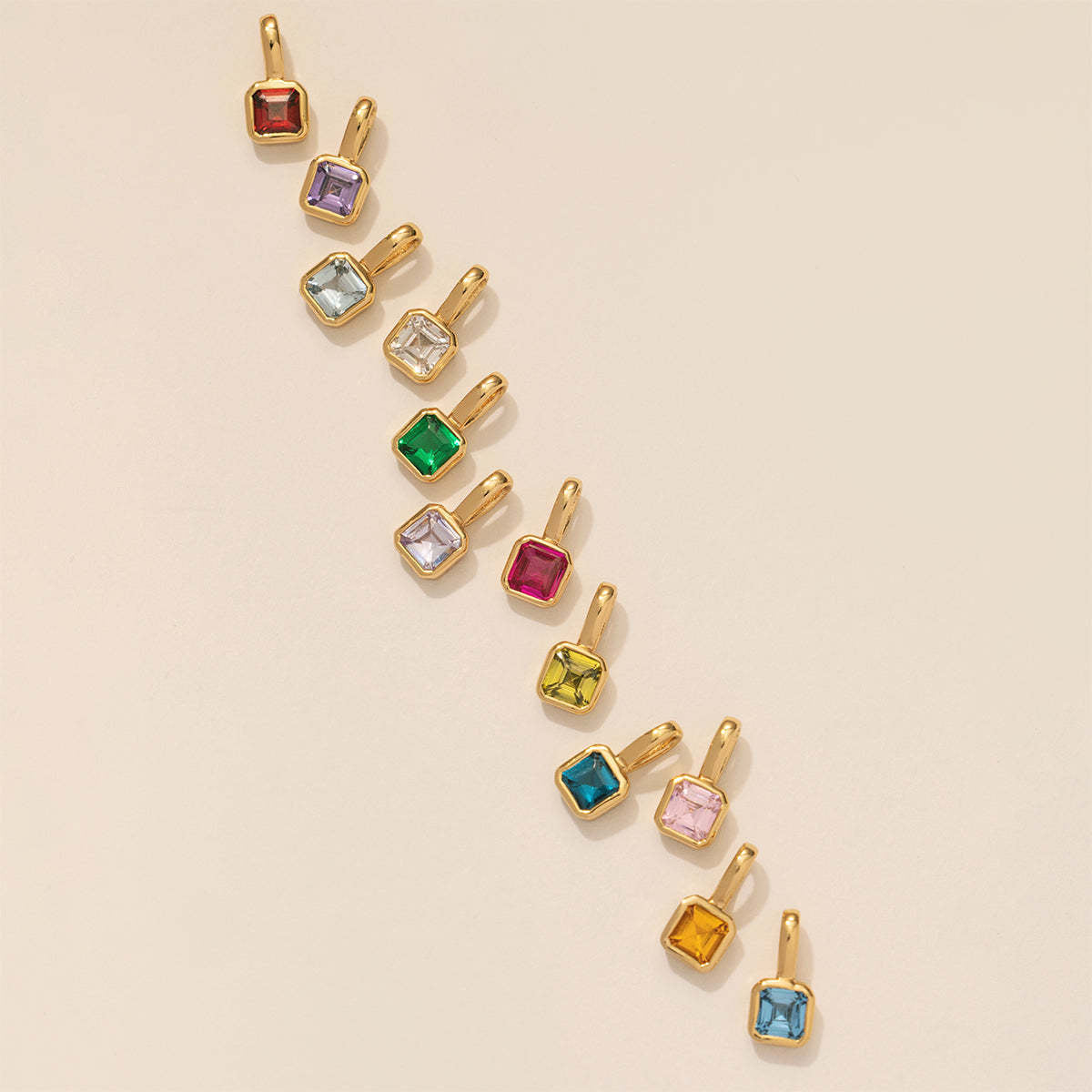 Wholesale Colorful DIY twelve birthday stone square colored zircon necklace