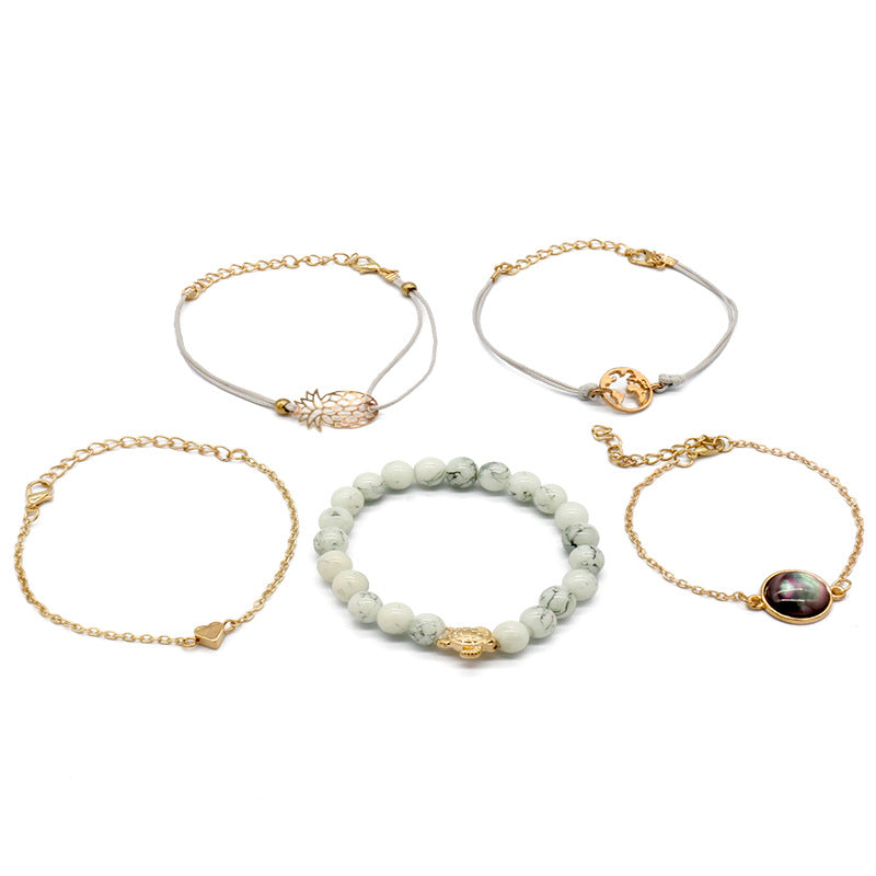 Wholesale 5pcs/set woven bracelet turtle pineapple love black beads Earth cyan beads String Diamond turquoise bracelet