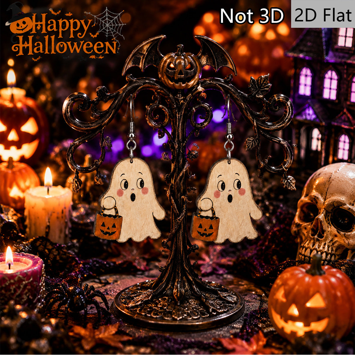 Wholesale Wooden  Earrings With Ghost Pumpkin Charms For Party Wear