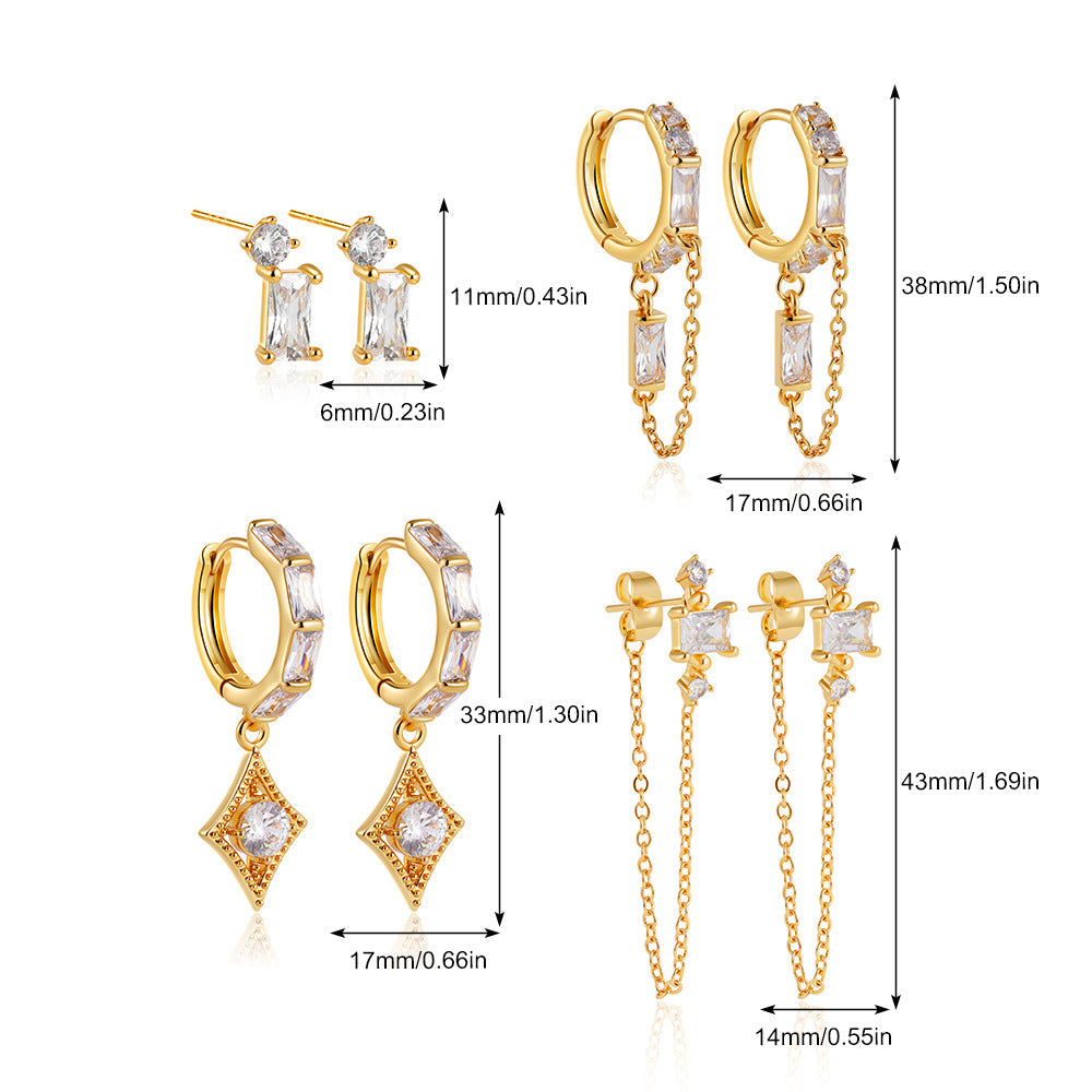 Wholesale 18K gold simple temperament inlaid zircon earrings