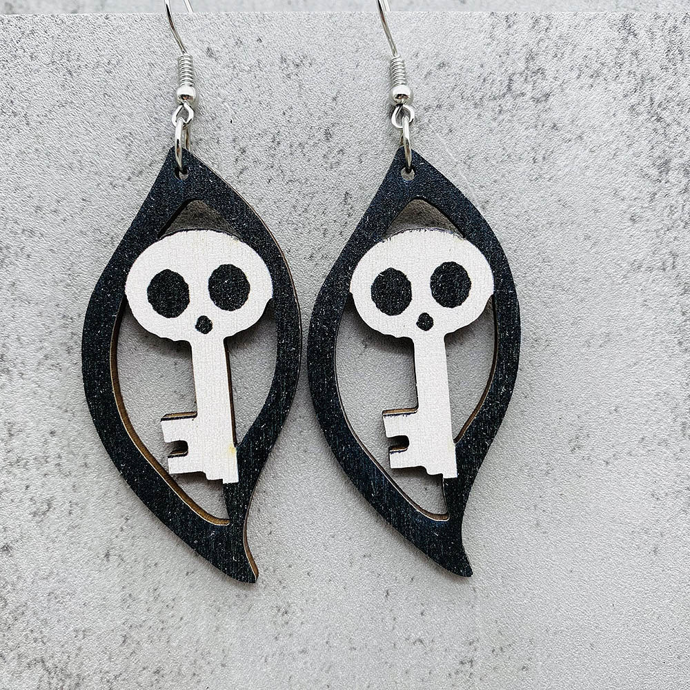 Wholesale Halloween Wood Pumpkin Skull Ghost Earrings