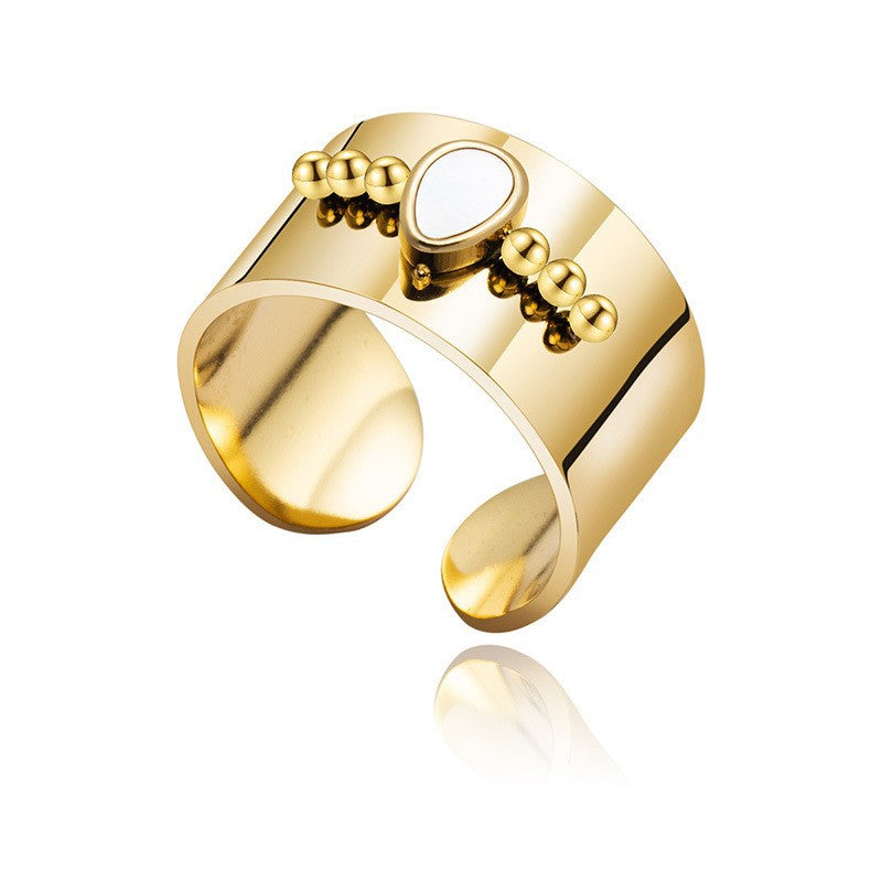 Wholesale Natural Stone Ring Titanium Steel Gold Plated Non-fading Adjustable Split Ring