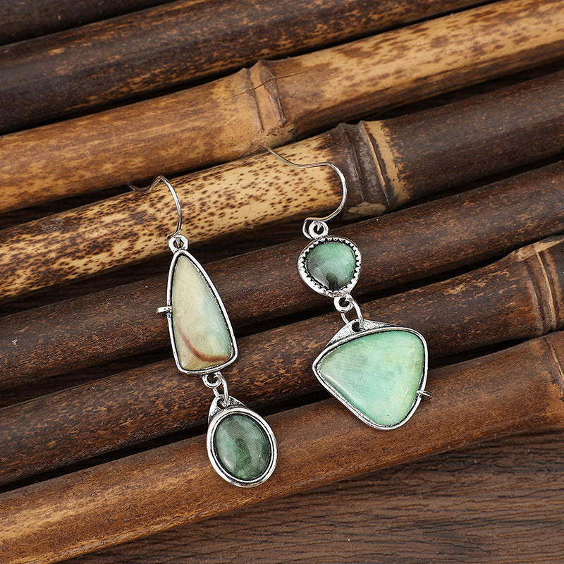 Wholesale Zinc Alloy Geometric Green Gemstone Earrings Bohemian Palace Style Party Wear Fashion Accessory