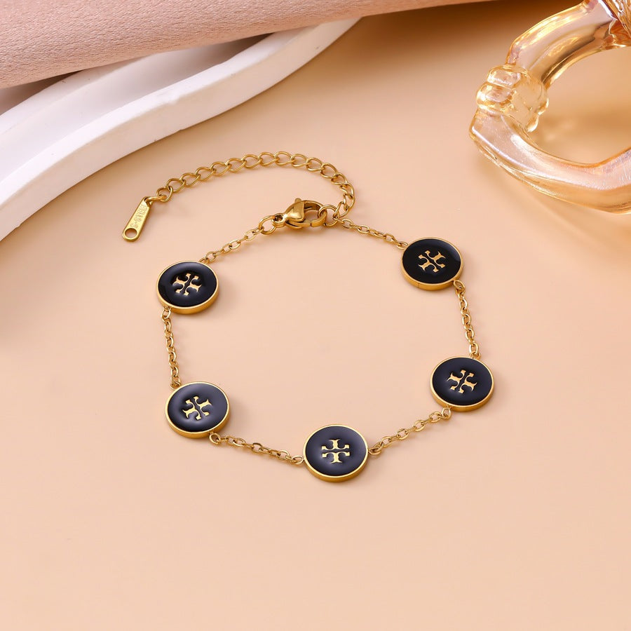 Wholesale European Style Round Oil-Drip Snowflake Bracelet Stainless Steel with Double T Letters Fashion Jewelry for Women Boutique Resale