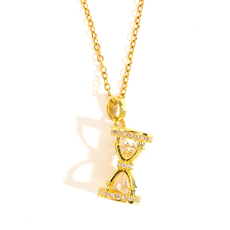 Wholesale Titanium Steel Necklace with Hourglass Zircon 18K Gold Plated Korean Style Layering Jewelry