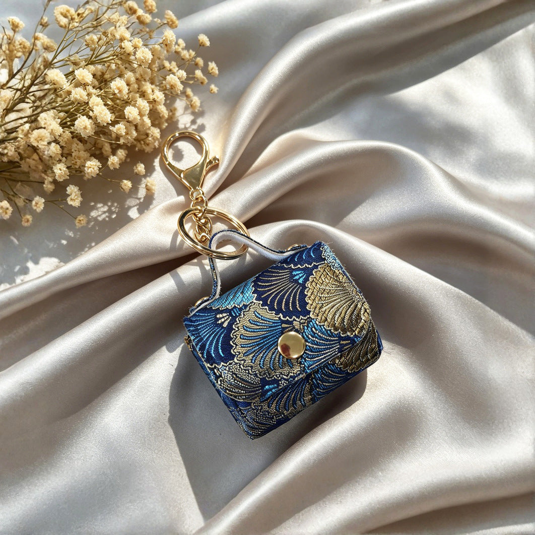 Wholesale Chinese Embroidery Earphone Bag Charm Keychain Handmade Fashion Accessory Gift